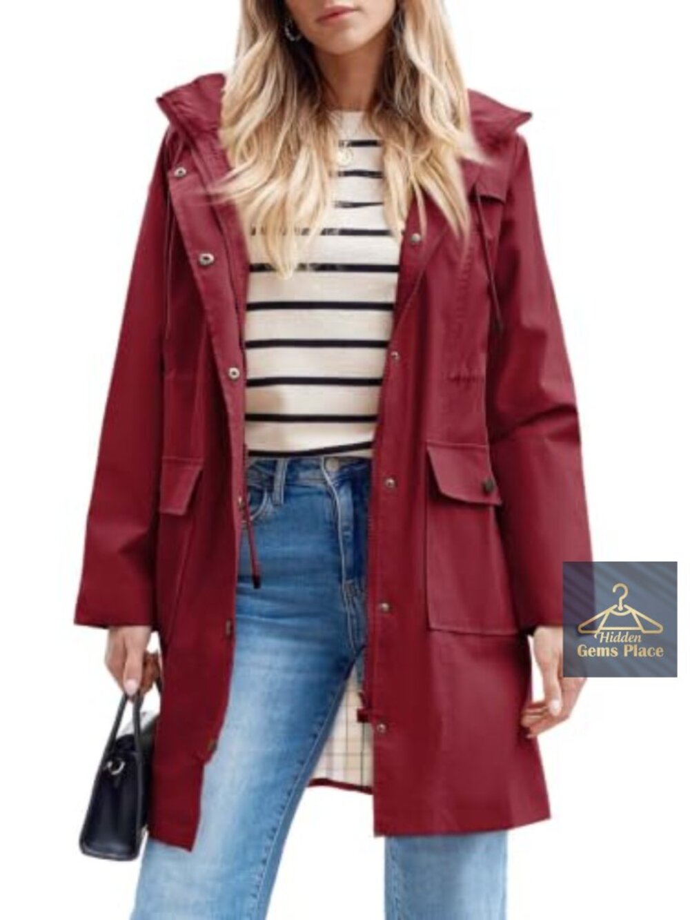 Waterproof Rain Jacket Long Raincoat Hooded Windbreaker Trench Coat